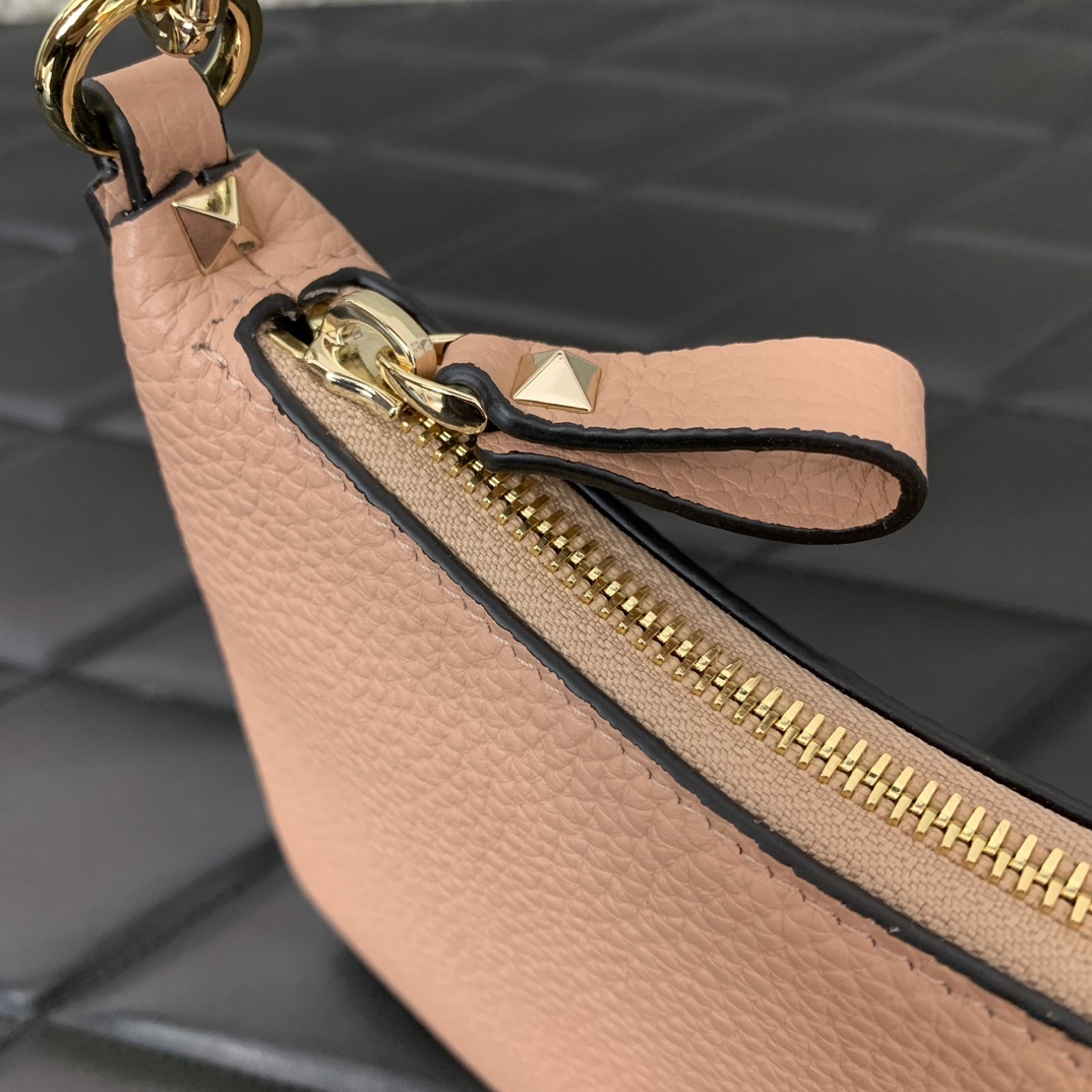 Valentino Garavani Rockstud Mini Hobo Bag in Nude Pink Grainy Calfskin